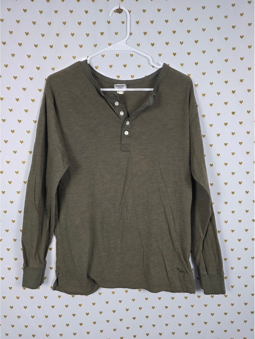 Victorias Secret PINK Green Long Sleeve Logo Henley Tee shirt Small